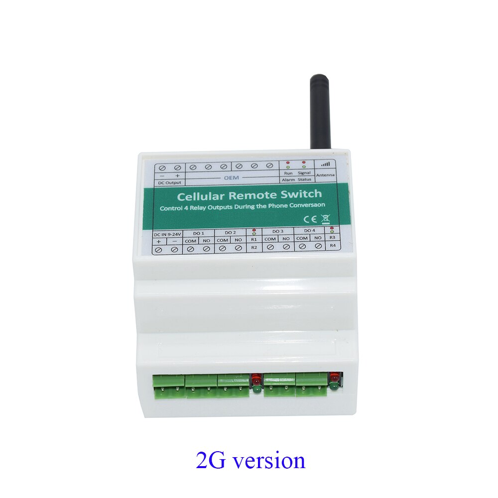 DIN-rail GSM SMS Remote 4 Channel Relay Output Switch Controller For ON/OFF AC Motor Electric Lock Gate Opener: 2g version No Plug
