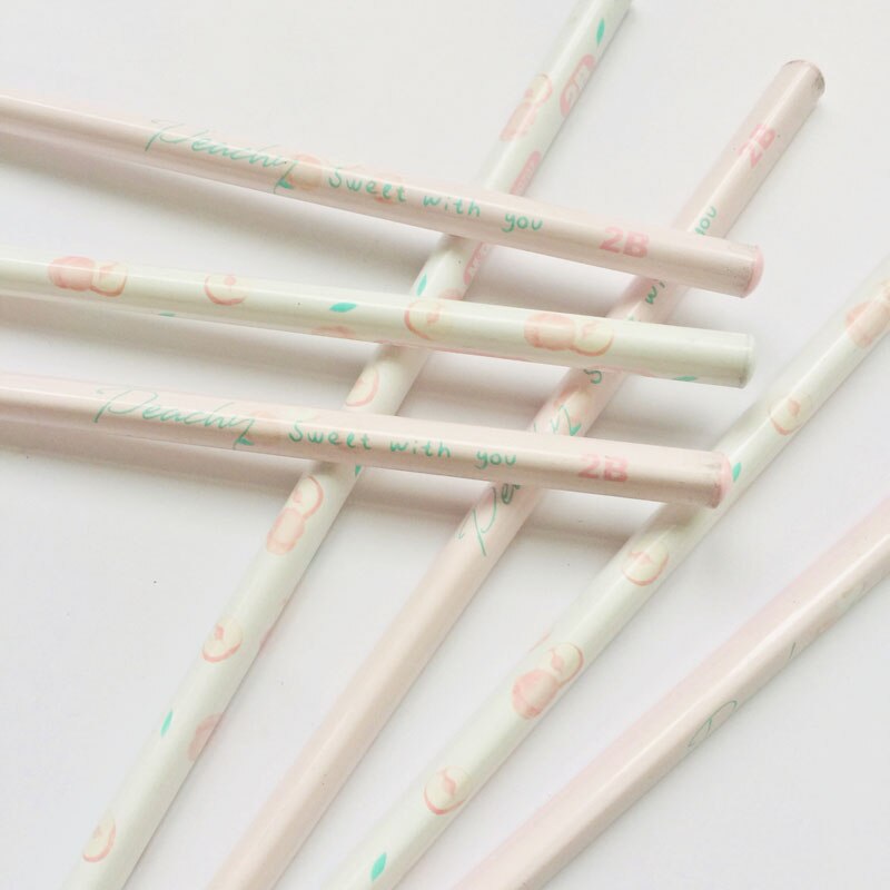 4X Pink Princess Peach Fruit 2B Standard Wooden Pencil Student Stationery Writing Drawing Pencils