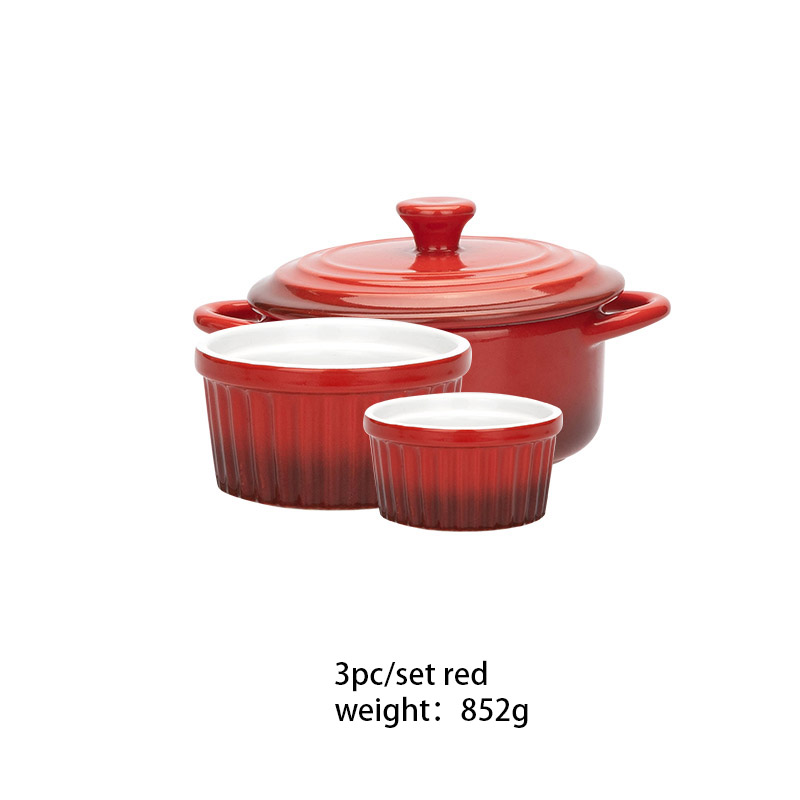 Gradiënten Keramische Cakevorm Bakplaat Set Pudding Mould Keuken Oven Ronde Bakvormen Pan Met Deksel Soepkom