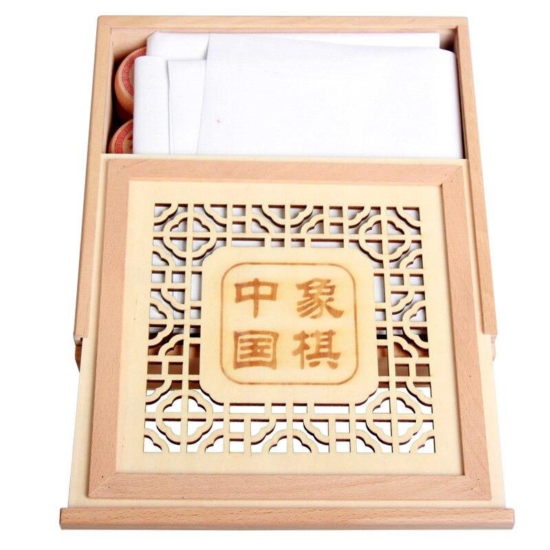 High-End Houten Chinees Schaken Grote Stukken-Xiangqi Familie Reizen Board Game Set Met Pu Lederen Dambord Voor 2 Spelers