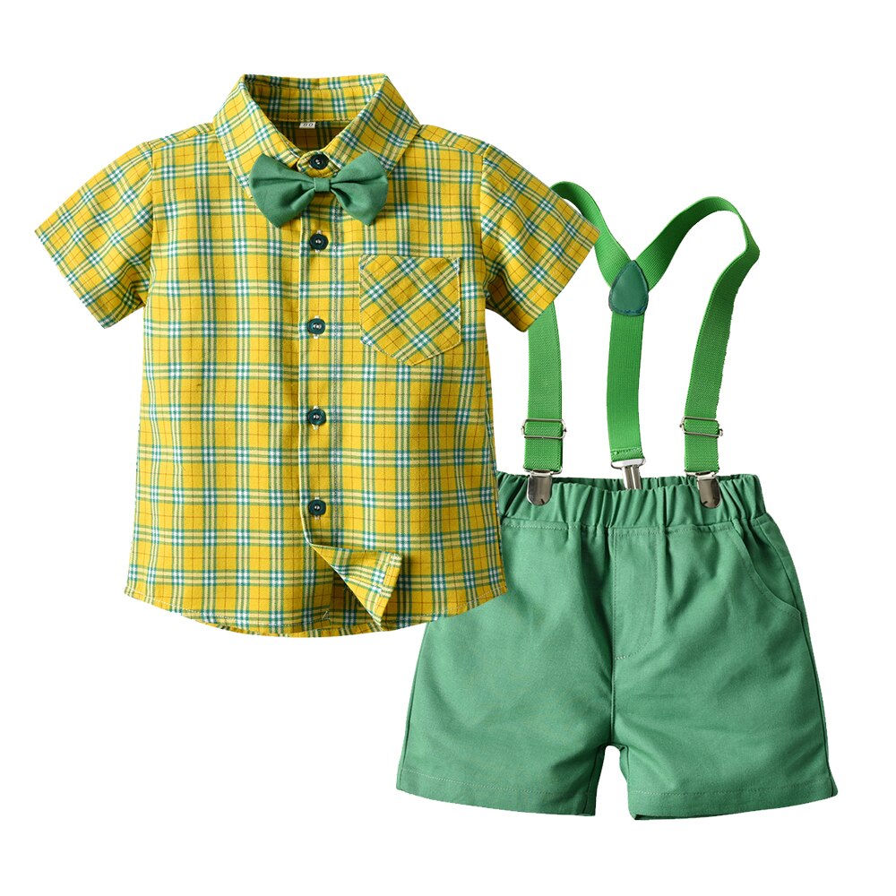 Top En Top Baby Boy Katoenen Kleding 2 Stuks Sets Casual Plaid Shirts + Jarretel Korte Broek Baby Outfits Baby 'S kostuum Pak