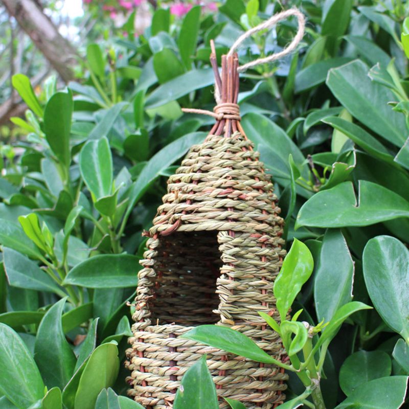 Hanging Bird House Natural Fiber Finch Bird Nest Hut Outdoor Cage Shelter Hideaway