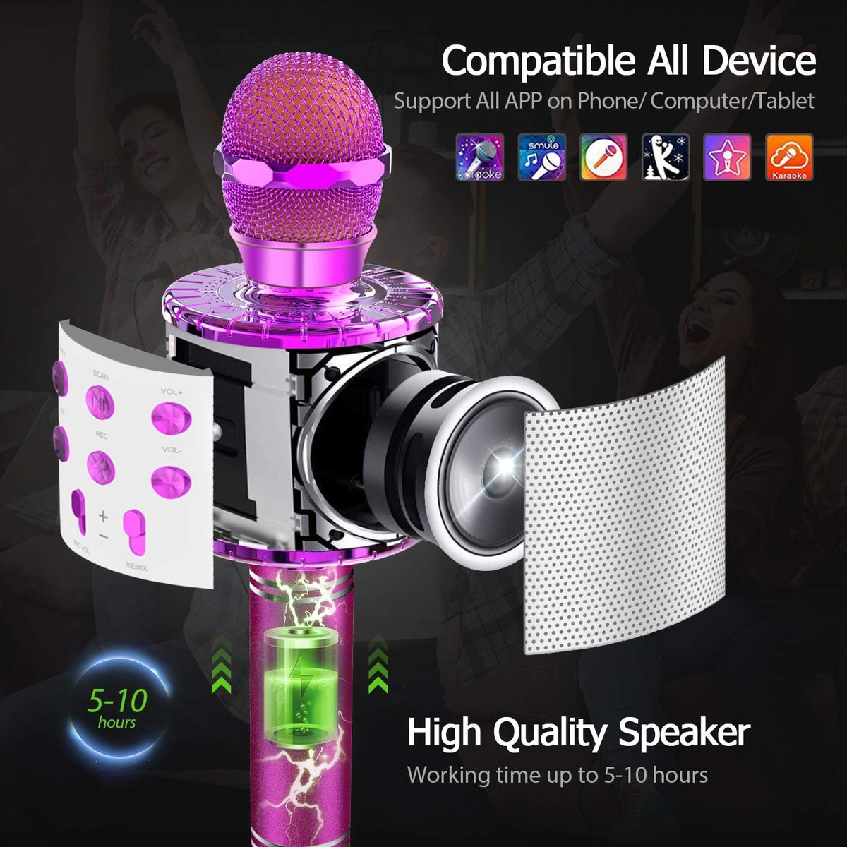 Microfono Karaoke - Altoparlante e Registratore Bluetooth 4 in 1 - Lettore KTV Portatile Wireless per Android & iOS