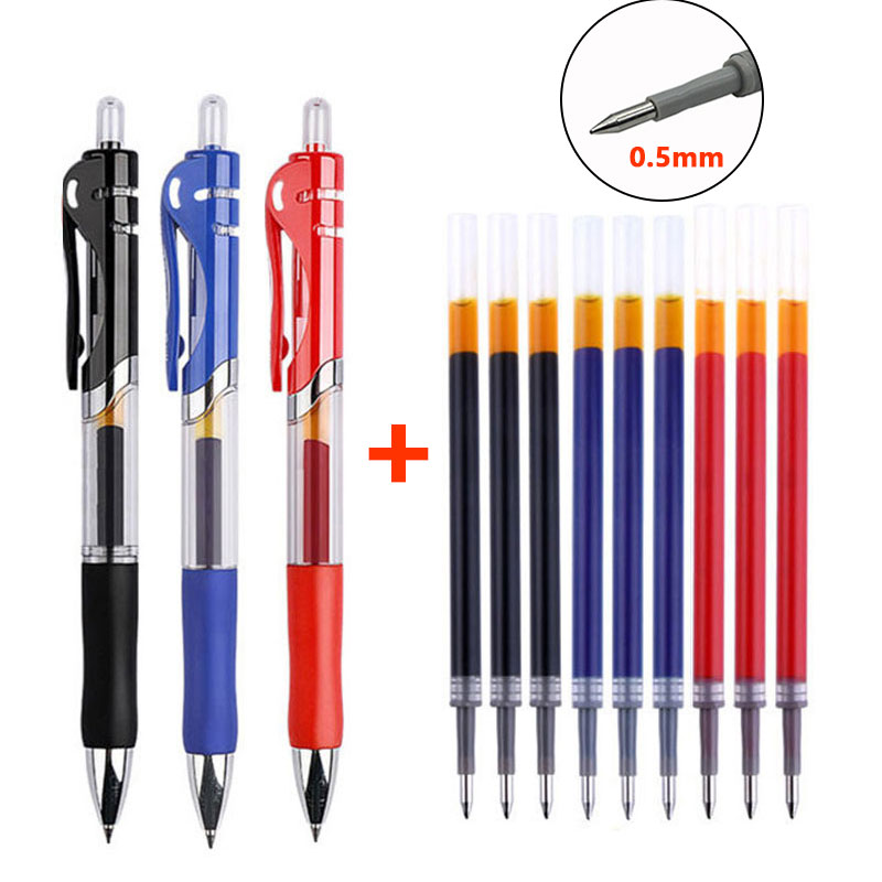 Juego de 13 Uds de bolígrafos de Gel retráctiles, tinta negra, roja y azul, bolígrafo de 0,5mm, recambios reemplazables, suministros escolares de oficina, papelería