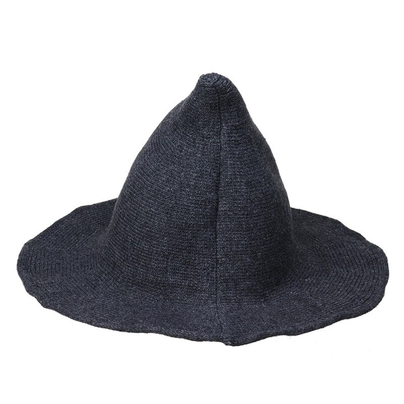 Foldable Womens Magic Wizard Witch Hat Halloween Party Wool Blend Knitted Cap: Gray
