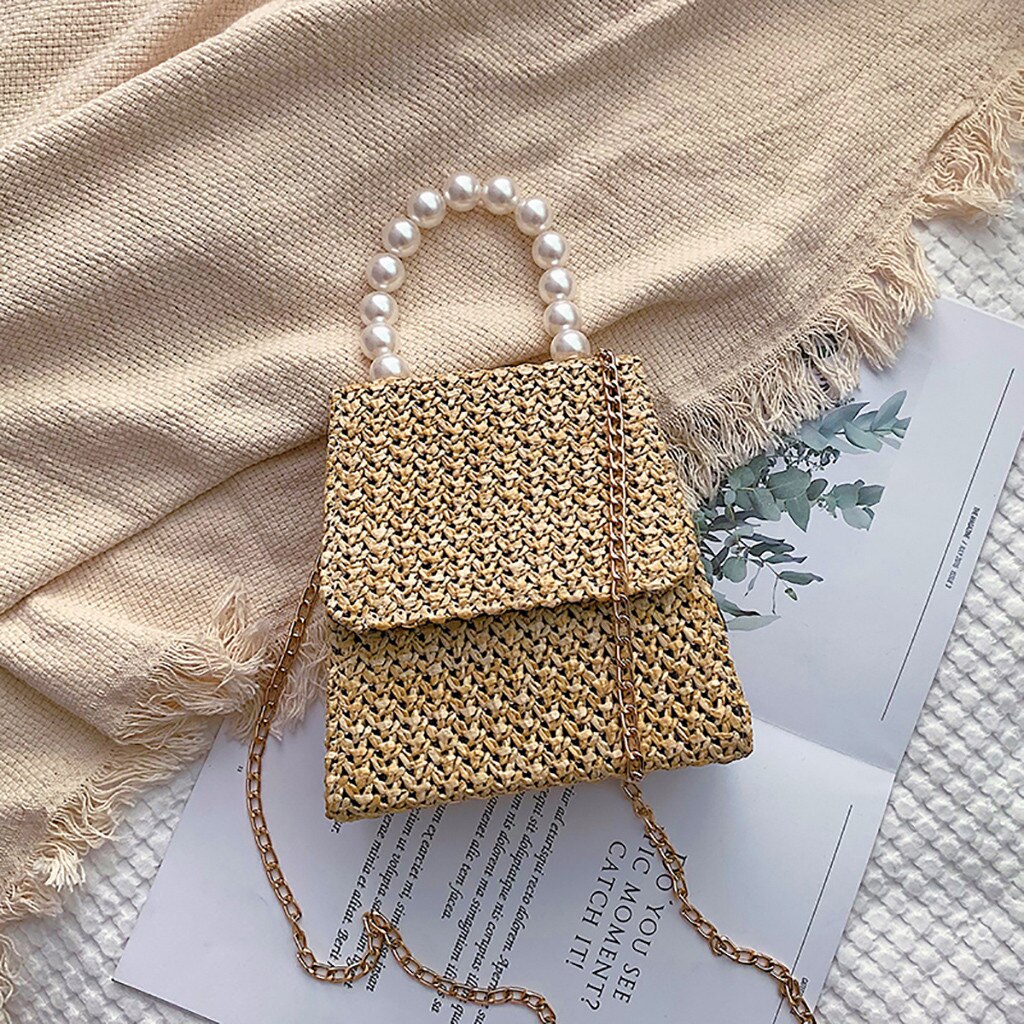 Bolsa de palha feminina, bolsa de palha, feminina, retrô, verão, rattan, moda mensageira, pequena, quadrada, feita à mão, praia