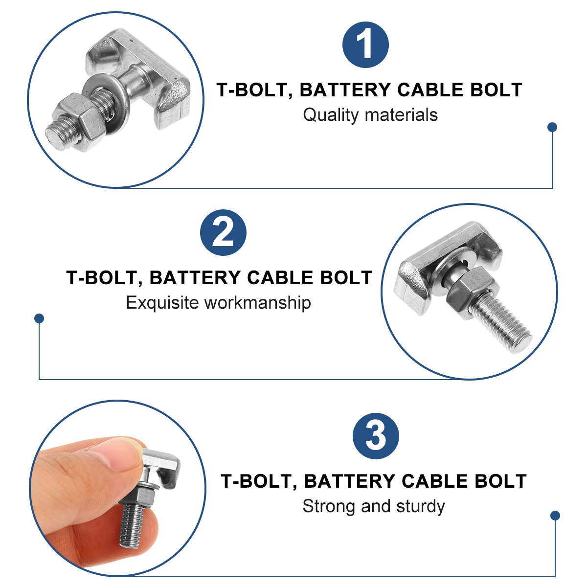 2pcs Car Screw T-Bolt Battery Cable Terminal Stainless Steel Automobiles Bolts