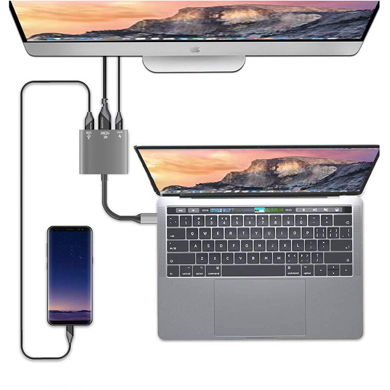 4K 3in1 Tragbare Konverter Adapter USB Hub Aluminium USB 3.1 Typ-C zu HDMI/USB 3.0/USB-C Multiport Adapter Für Macbook Adapter