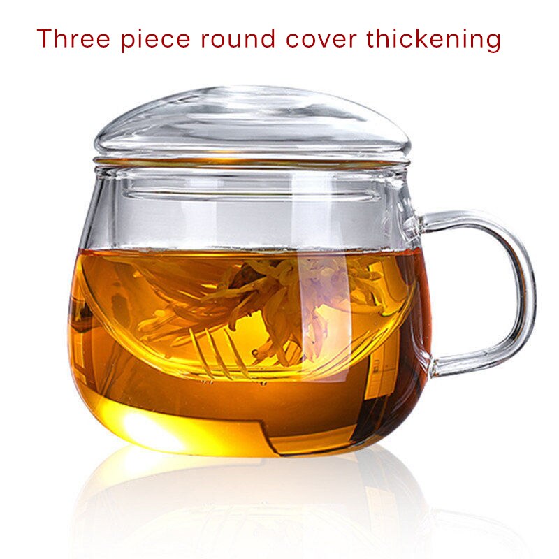 350Ml Verdikte Glas Thee Beker Met Deksel Transparant Thee Maken Hittebestendige Glas Bloem Kopje Thee Kantoor Cup Glas drinkware: D thickened