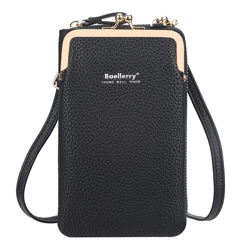 Dames casual portemonnee merk mobiele telefoon portemonnee grote kaarthouders portemonnee handtas portemonnee clutch messenger schoudertas: Zwart