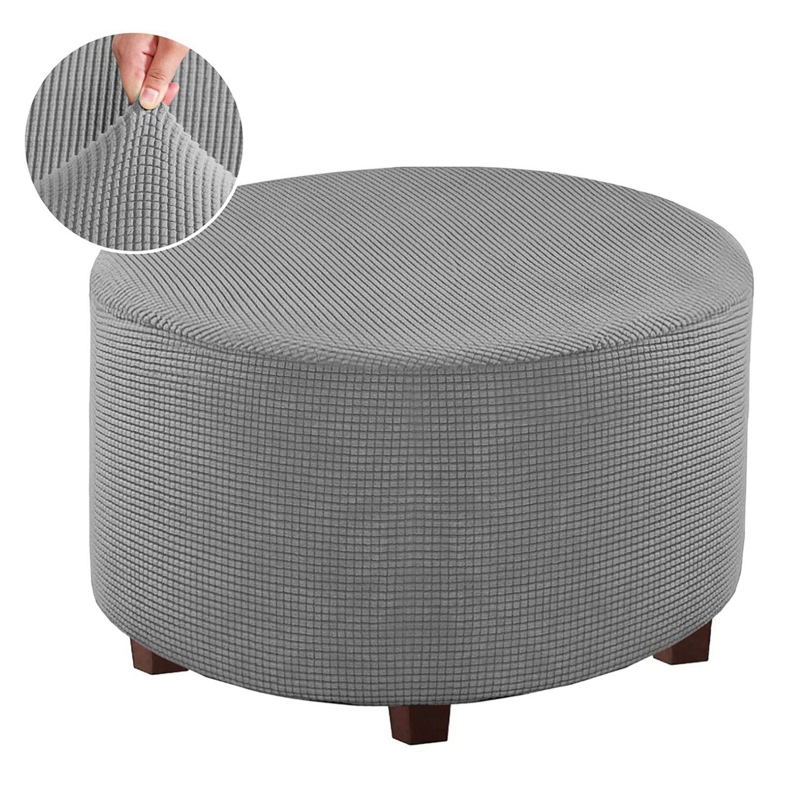 Ottoman Slipcovers Round Ottoman Footstool Cover Removable Machine Washable: Gray