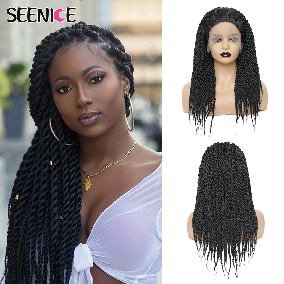 Box Braided Wig Lace Front Braid Wigs African American Synthetic Senegalese Twist Lace Long Straight Hair For Black Women Ombre