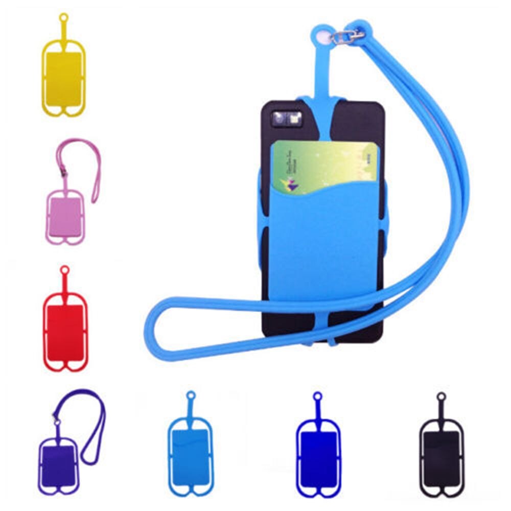 Iskybob Mobiele Telefoon Silicone Wallet Case Credit Id Card Bag Holder Pocket Met Lanyard Om Telefoon Sticker Kaart Pouch