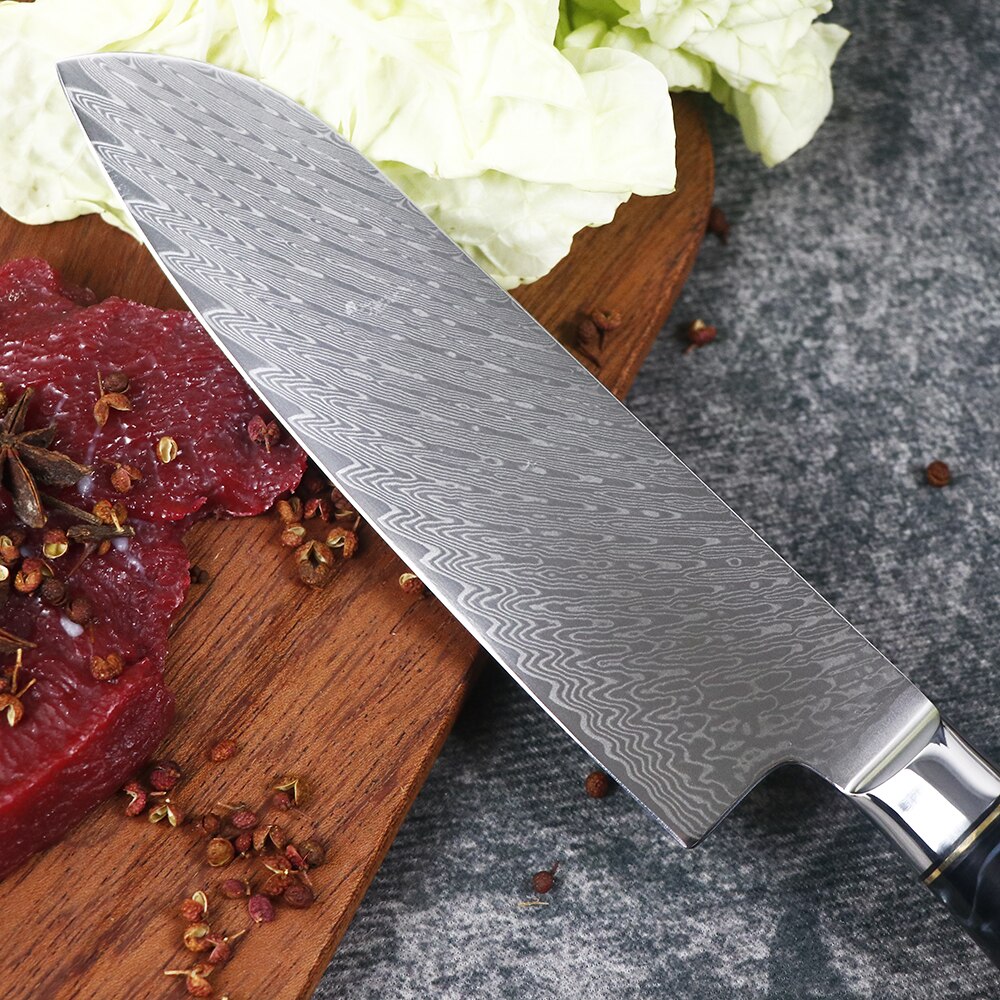 JUMCSONG 1-8 Piece Kitchen Knife Set Damascus Steel Chef Bread Peeled Santoku Sharp Nakiri Cook Kitchen Knife