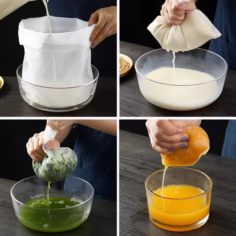 Bolsa de filtro de vino y leche de soja de 100 malla, bolsa de yogur para nueces, té, café, aceite, filtro de nailon, malla de red, coladores de alimentos reutilizables para cocina, bolsas de filtro