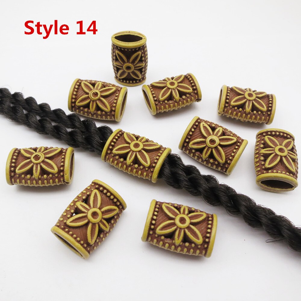 10 stk viking akryl træ hæklede fletninger hår dreadlock dreadlock skæg perler rørringe til hår mænd kvinder piger tilbehør: 10 stk stil 14