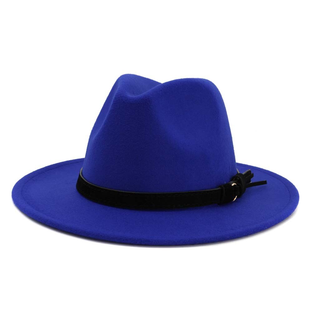 Vintage sommar bred brätte fedorahatt kvinnor lädersnöre imitation ylle jazzhatt keps chapeau för resor: 5