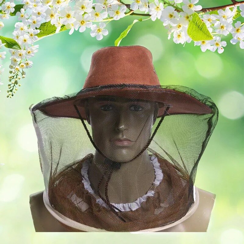 Anti Biene Kappe mit Gesicht Maske Bienenzucht Schutz für Fliegende Insekten Mücken Fliegen Bienen Mücken Cowboy Netz Garn Hütte