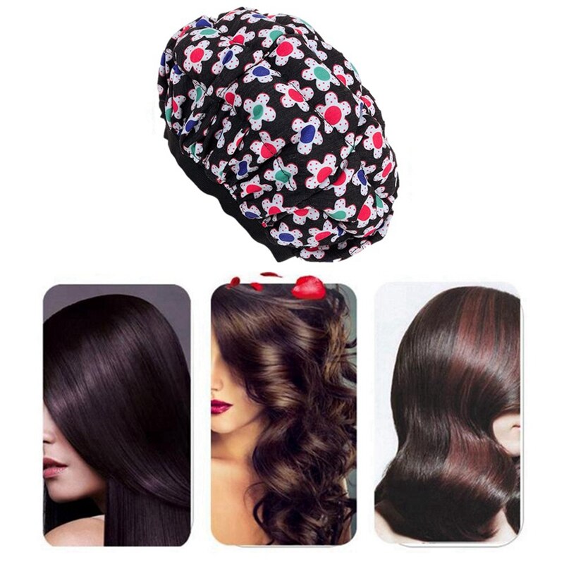 2 Set Deep Conditioning Heat Cap Microwavable Heat Cap for Deep Conditioning Hair SPA Hair Safety-Floral Color & Black
