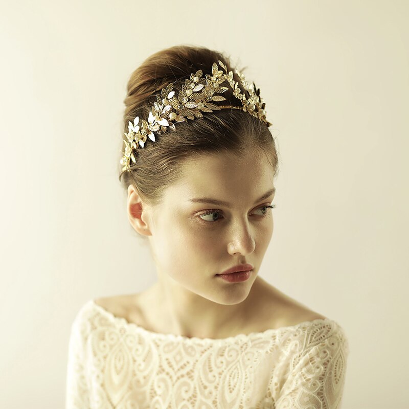O870 Classic alloy plated wedding tiara wedding hair accessories bridal crown headpiece with leaves for bride