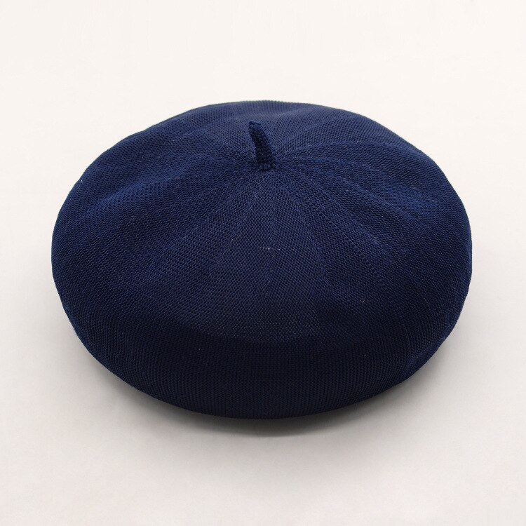 Simple light version 18-color women's beret hat spring and summer thin linen texture painter hat girl beanie hat: Navy