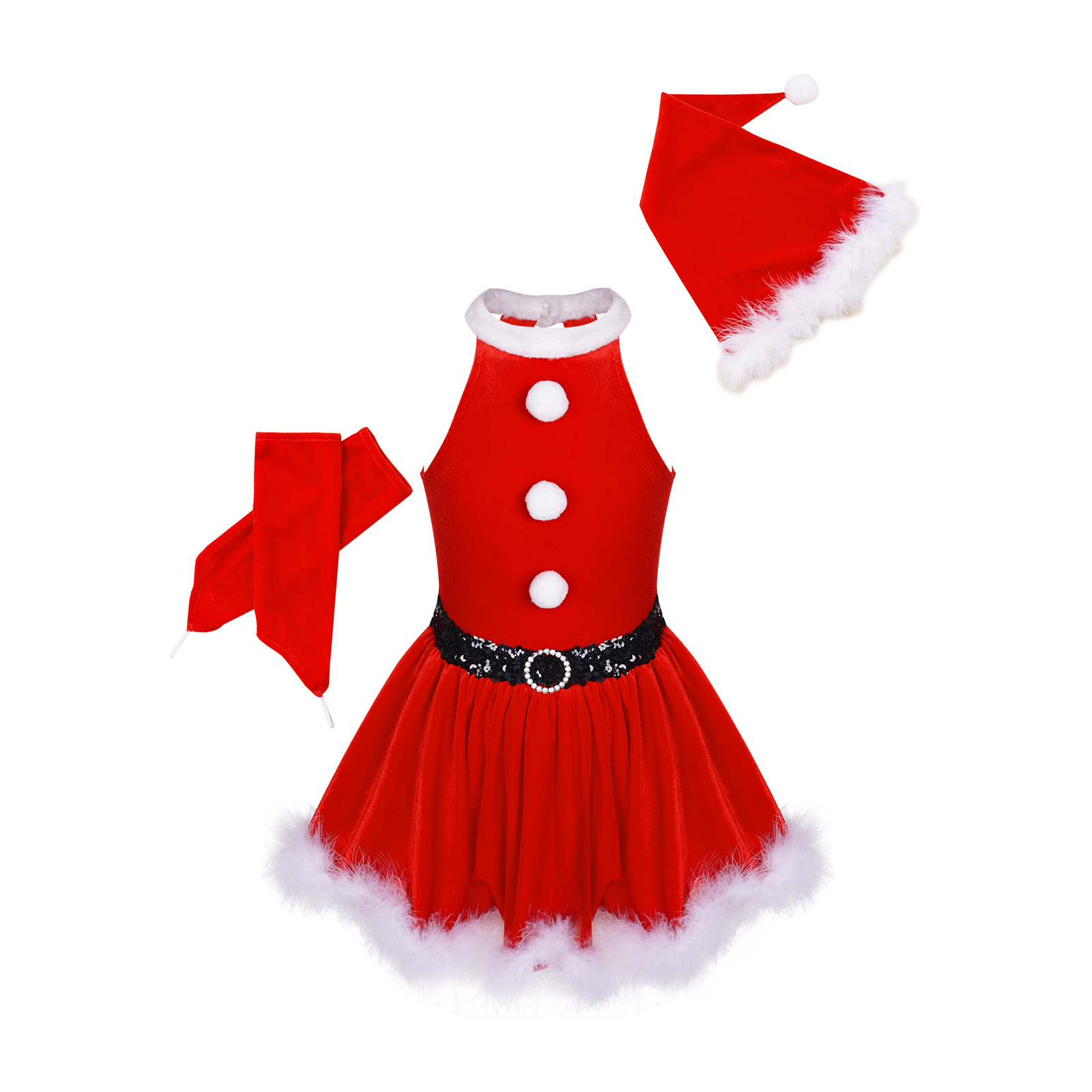 Bambini ragazze natale babbo natale costume Cosplay balletto pattinaggio vestito da ballo con guanti cappello natale capodanno festa spettacolo teatrale tutù: XXL