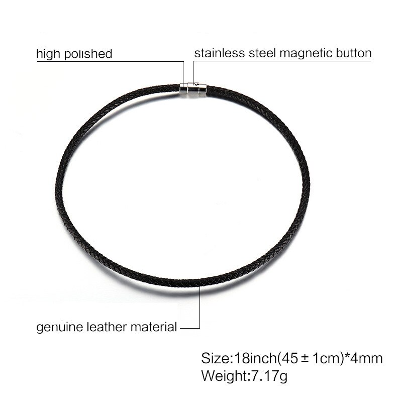 4 MILLIMETRI Nero Intrecciato Cavo Corda Gli Uomini di Fatto Della Collana di Cuoio per Gli Uomini Girocollo Argento Tono di Colore Magnetico In Acciaio Inox chiusura: 4mm-45cm