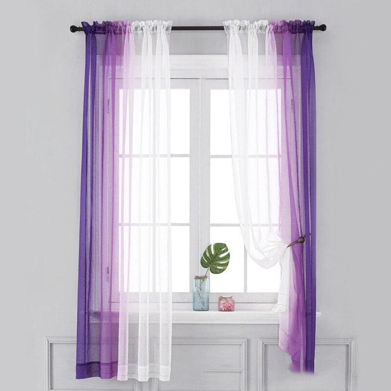Praktische 2 Pcs Sheer Ombre Gordijnen 52X84 Inch Gradiënt Gordijnen Semi Sheer Voile Gordijnen Staaf Pocket Raam Gordijnen voor Kamer