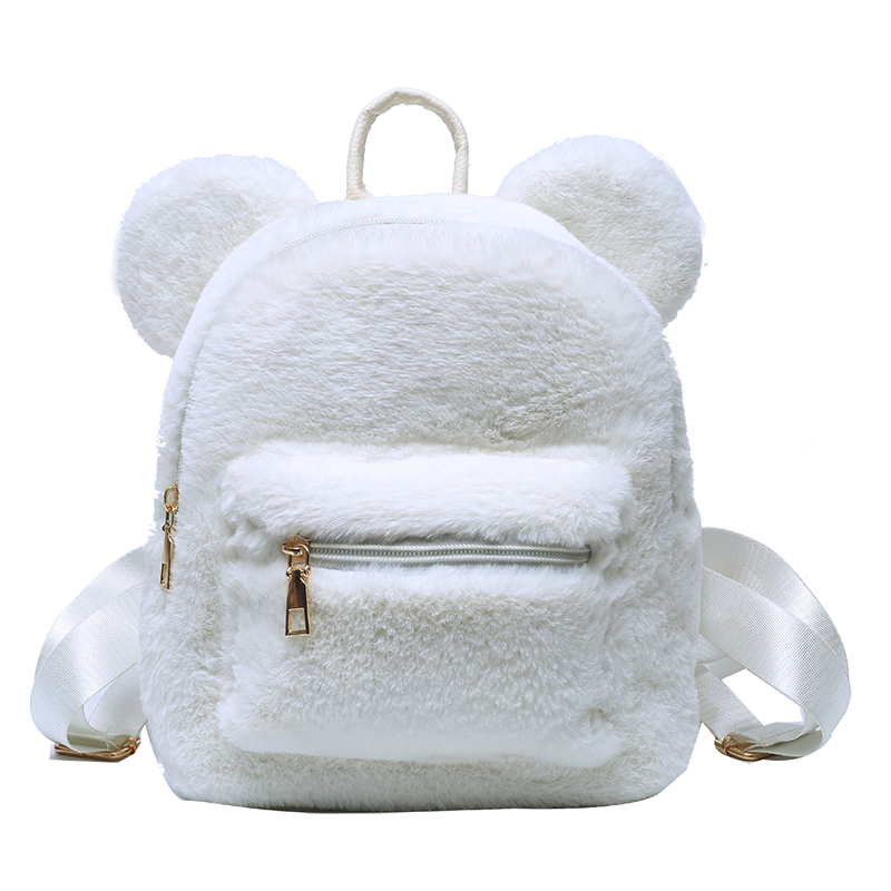 Mini zaino soffice a scacchi per donna 2021 orecchie di orso zaino in peluche scacchiera borsa con spalle in pelliccia zaino peloso scozzese Kawaii: White
