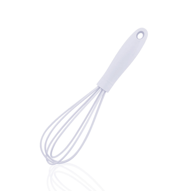 Batidor de silicona para batir, batidor de huevos antideslizante, fácil de limpiar, Espumador de leche, utensilio de cocina, herramienta para batir huevos: Blanco