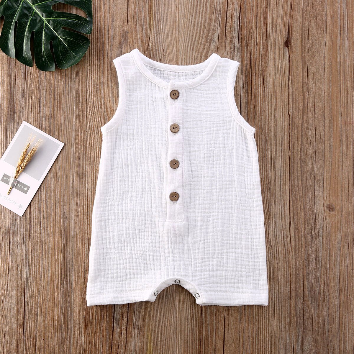 Peuter Baby Baby Meisjes Jongens Mouwloos Knoppen Effen Kleur Romper Zomer Katoen Linnen Jumpsuit: WHITE / 24M