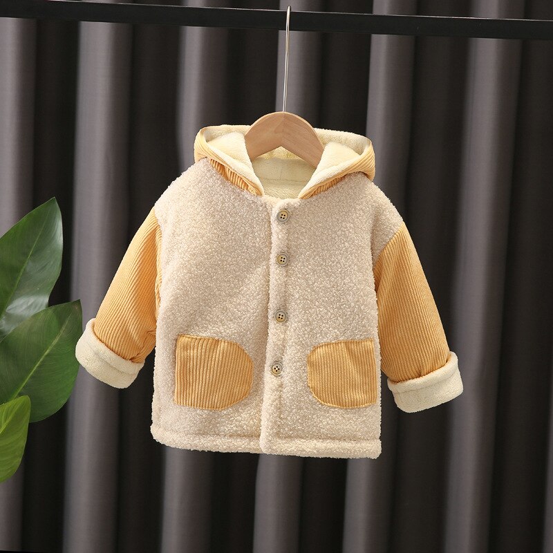Baby herfst winter fleece jassen voor jongens trenchcoat met capuchon warme cartoon bovenkleding windjack baby kinderjassen: Geel / 12m