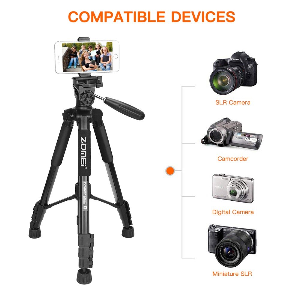 ZOMEI Q222 appareil photo en aluminium trépied statif Flexible trépied photographique monopode support de voyage pour Smartphone appareil photo DSLR projecteur