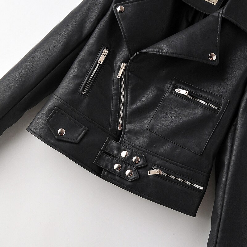 Wixra dames imitatie leren jassen rits casual pu jas omslagkraag basic jas klassieke streetwear herfst lente