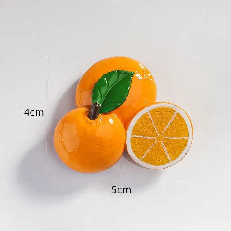 Imanes de nevera de frutas 3D, manzana Artificial, plátano, fresa, cereza, naranja, pegatina, decoración de puerta de nevera, imanes decorativos: naranja