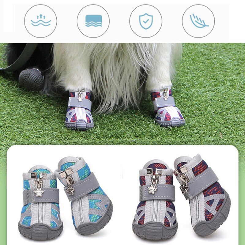 4 pièces/ensemble chaussures pour animaux de compagnie respirant fond souple antidérapant réfléchissant respirant maille chien bottes pour chat petits chiens toutes les saisons
