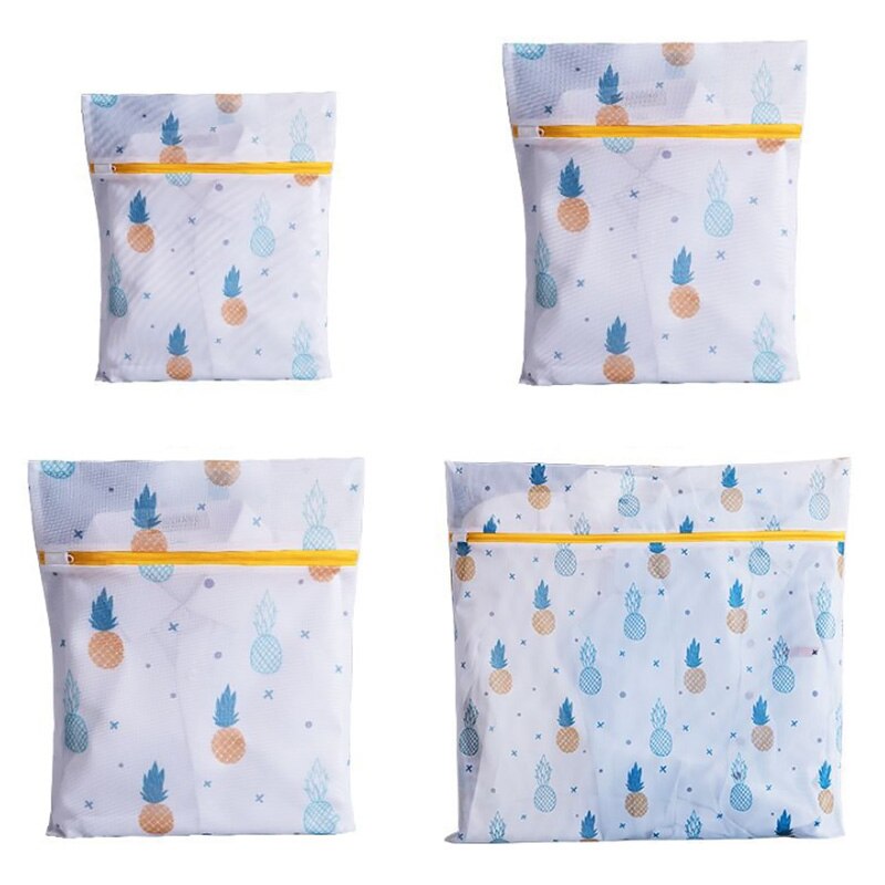 Pineapple Printing Zippered Mesh Laundry Bag Polyester Washing Net Bag For Underwear Sock Washing Machine Clothes Bra Bags