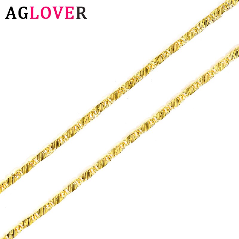 AGLOVER 925 Sterling Silver 16/18/20/22/24/26/28/30 Inch Gold Long Chain Necklace For Woman And Man Charm Jewelry