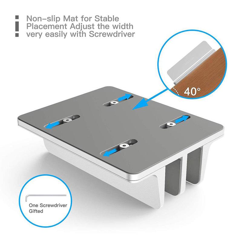 Vertikal verstellbarer laptopständer aus aluminium für macbook pro, air, tragbare notebooks, tablets, aufbewahrungsmöglichkeiten, basis und buchhalter