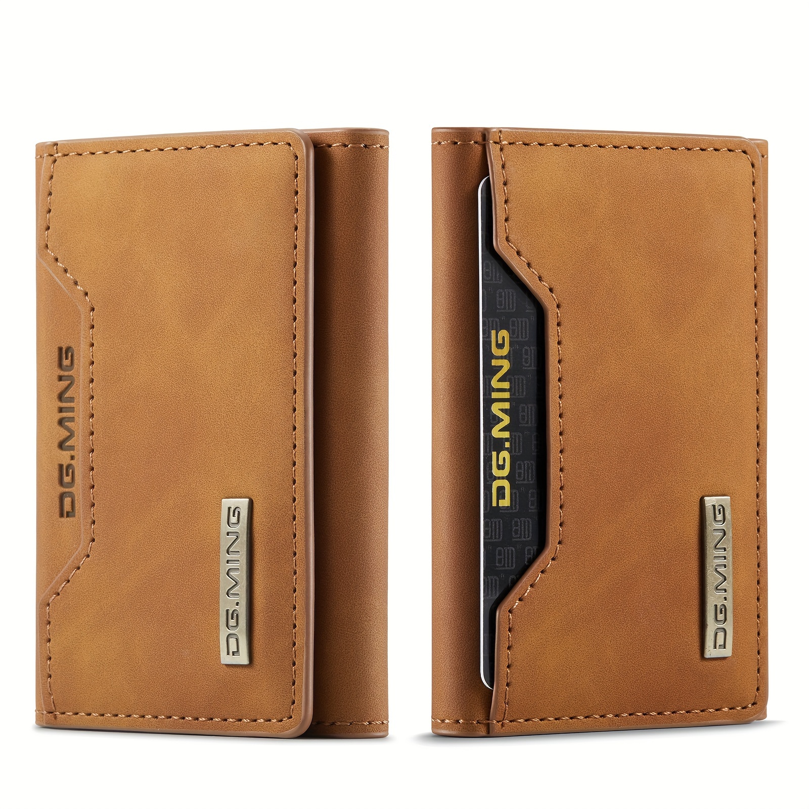 1pc Men's RFID Blocking Business Card Holder, Large Capacity Multiple Card Slots Wallet With Transparent Pocket, Three-fold: Brown