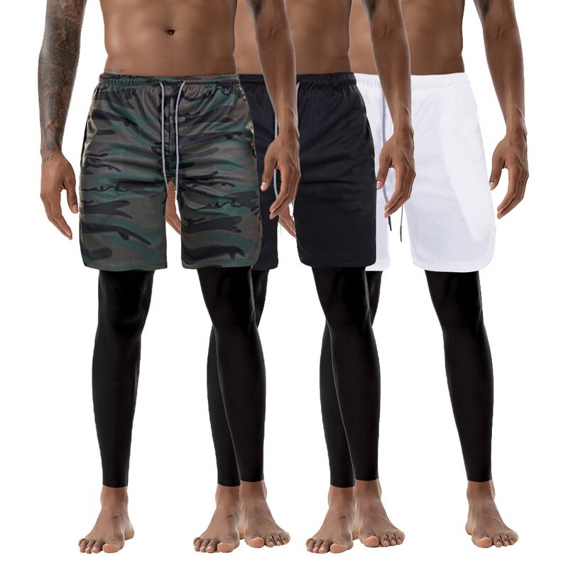 Mannen 2 In 1 Leggings Broek Veiligheid Zakken Leisure Sneldrogende Broek Ingebouwde Zakken Heupen Hiden Rits Fitness broek