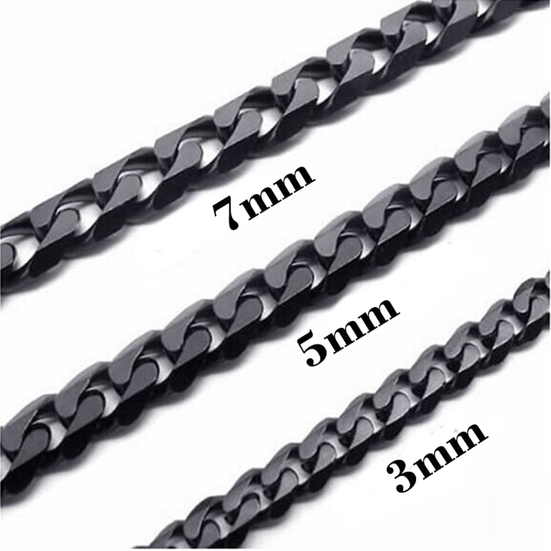 USENSET Cuban Link Chain Black Color Stainless Steel Necklace Tone Punk Charm Jewelry 3MM 5MM 7MM