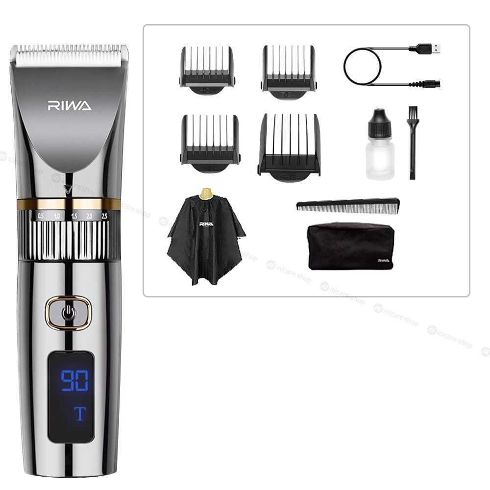 RIWA Electric Hair Clipper Machine Hair Trimmer For Men Washable Hair Cutter Clipper LED Screen USB Rechargeable: Package A / US Plug