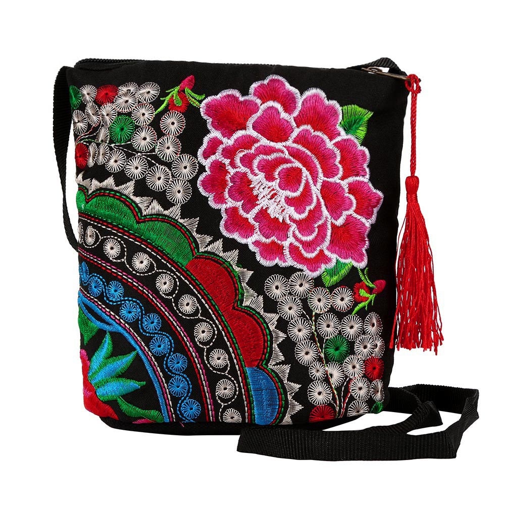 Women Ethnic Handmade Embroidered Flower Clutch Bag Floral Canvas Coin Purse Vintage Purse Wallet #YJ: Hot Pink