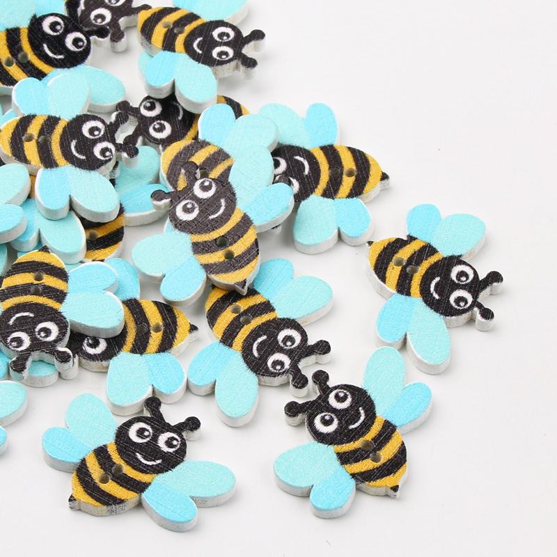 Boutons en bois d'animaux à 2 trous, 20 pièces, abeille mignonne, pour accessoires de couture, vêtements, couture, Scrapbook, artisanat de décoration