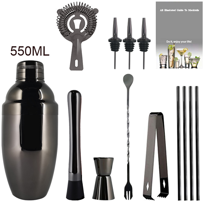Black Rose Rvs Cocktail Shaker Boston Shakers Mixer Wijn 550Ml 800/600Ml Barman Kit Bar Gereedschap: B 550ml No Rack