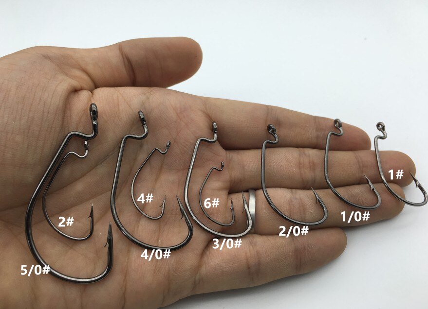 20pcs Wide Gap Worm Hook Jig Fishing Crank Hook Bass Hook for soft bait Black Fishhook Size 1/0-5/0