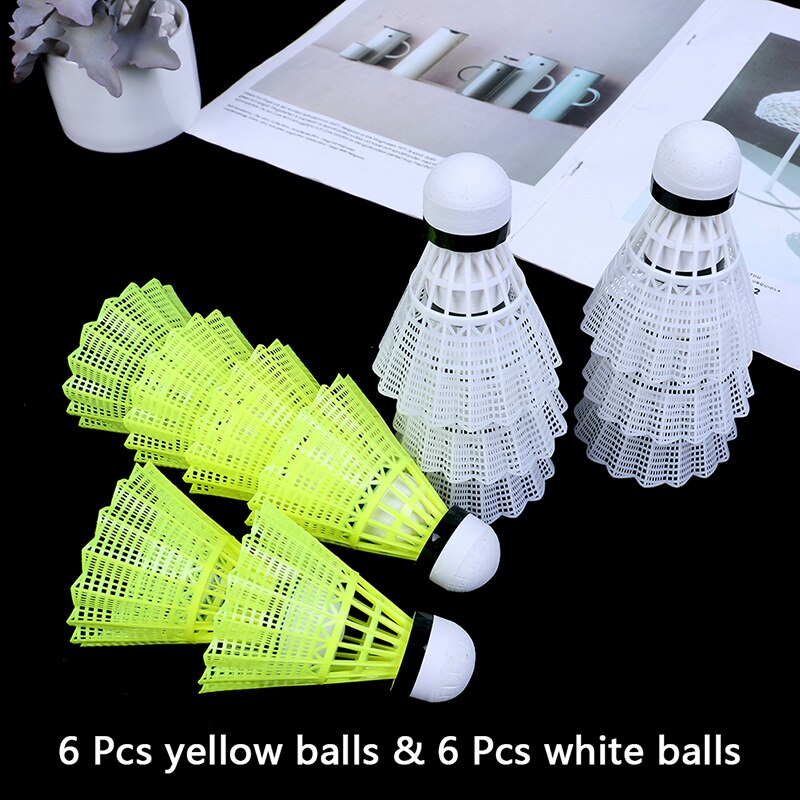 12 Pcs 3.15*2.56 Inches Geel Wit Plastic Badminton Bal Shuttles Sport Training