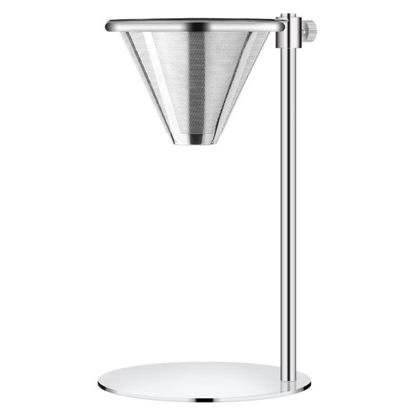 Adjustable Stainless Steel Pour Over Coffee Maker Station Stand with Double Filter Freestanding Drip Cone Brewer