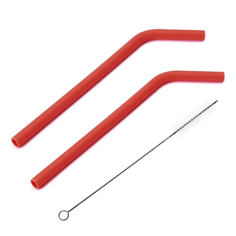 2Pcs/set Reusable Silicone Straws Food Grade Silicone Straws Drinking With Cleaning Brush Party Straws BPA Free: Red